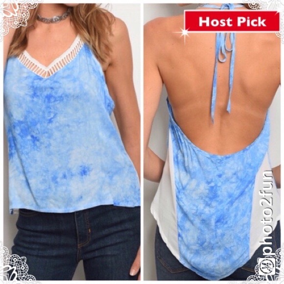 Blue Tie Dye Halter Top - Picture 2 of 11